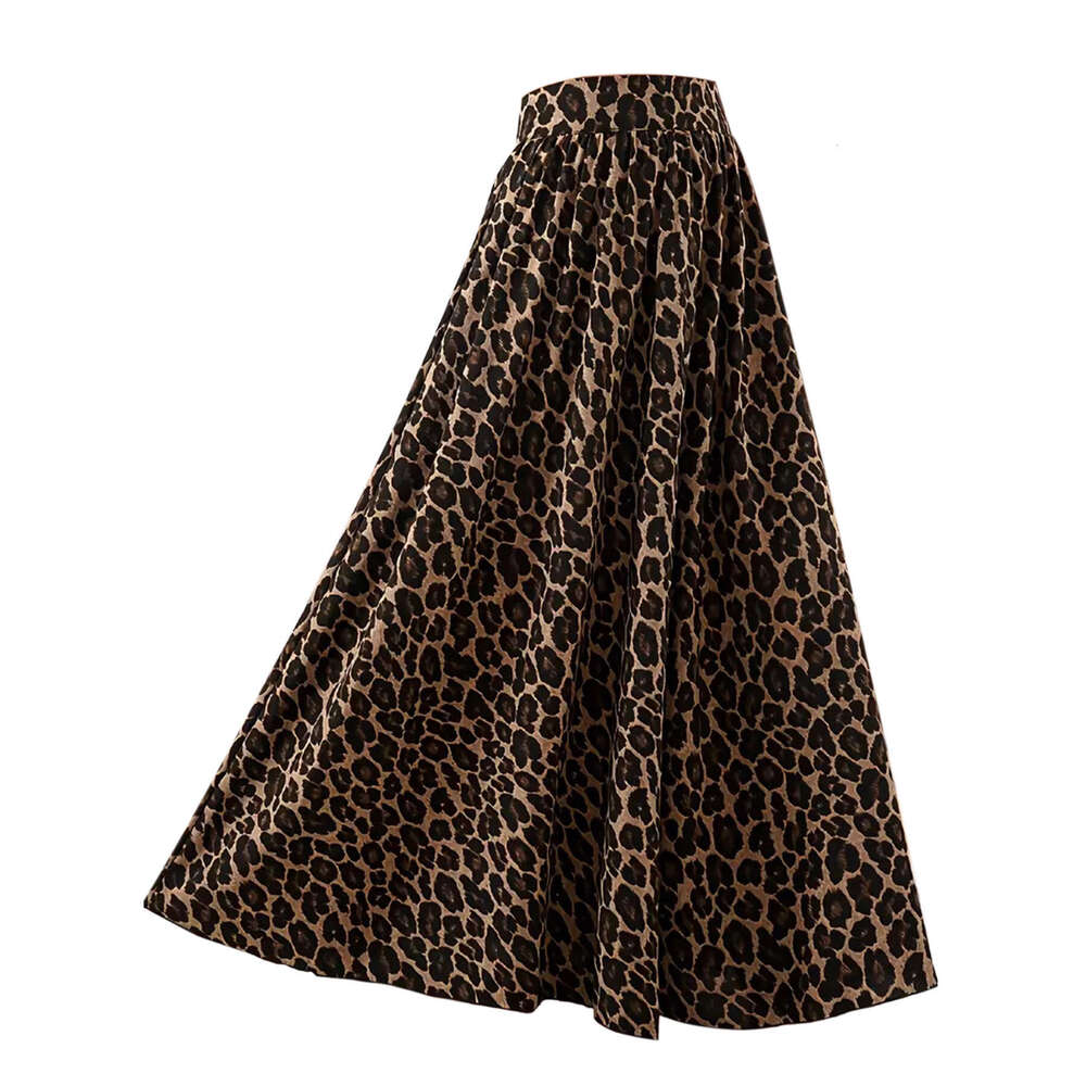 2026 European and American cross-border new leopard print fashion casual high-waisted plus-size women's skirt