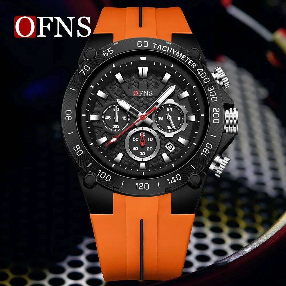 OFNS 1207 Men's Sports Three Eyes Six Needles Multi functional Luminous 5ATM Waterproof and Drop resistant Student Watch