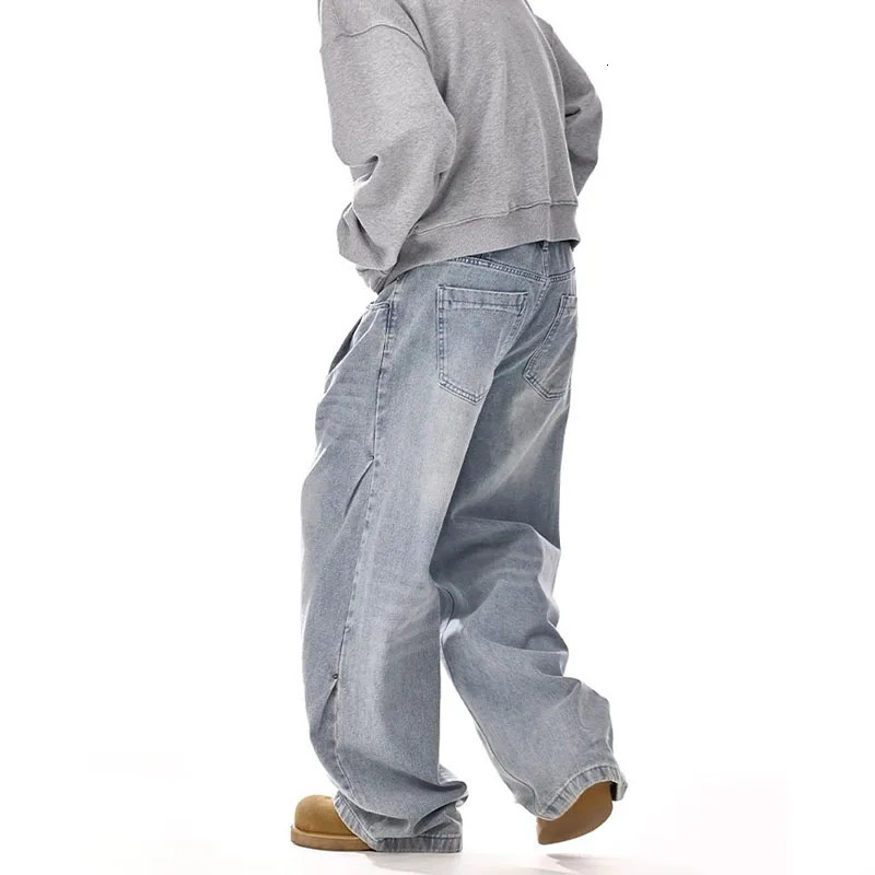 Korean Retro MenS Jeans High Street Straight Leg Pants Loose Casual Jeans Fashion Wide Leg Pants 260310