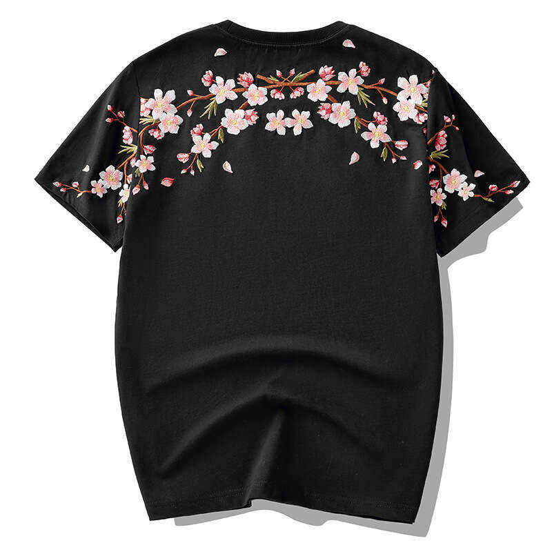 2026 Spring/Summer New Chinese Style Trendy Loose Plum Blossom Embroidered Short T-Shirt For Men And Couples Summer Half Sleeve