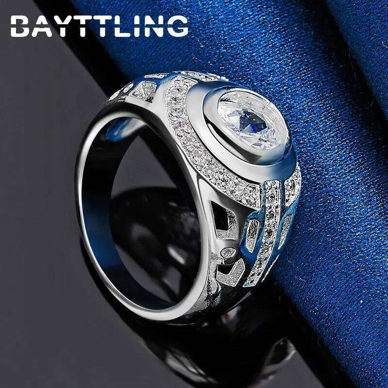 Fashion 925 Sterling Silver 6/7/8/9/10# Round Large Zircon Ring For Men Women Engagement Gifts Jewelry Accessories H260312