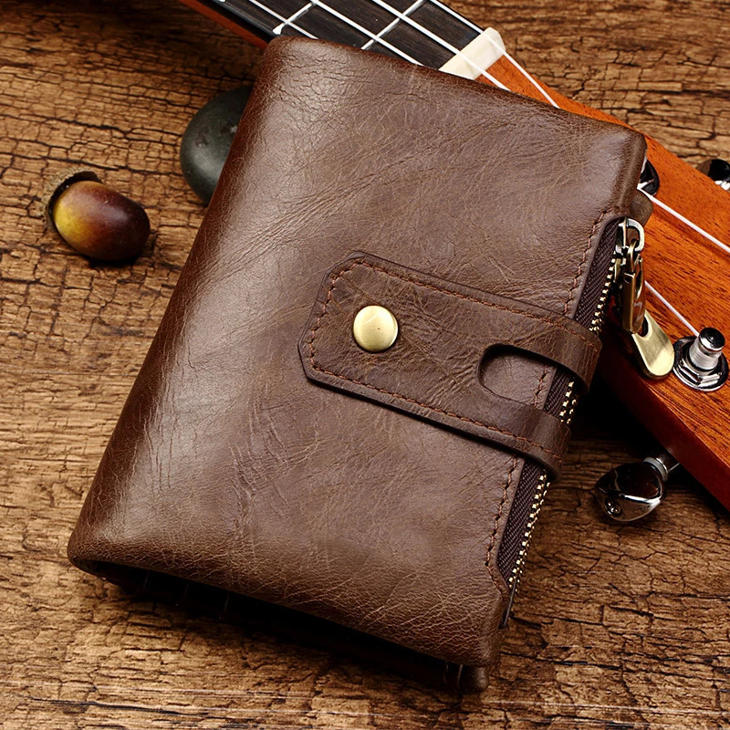 HUMERPAUL Retro Wallet for Men RFID Genuine Leather Hasp Zipper Card Holder Coin Purse Short Bifold Men Women Portomonee 260304