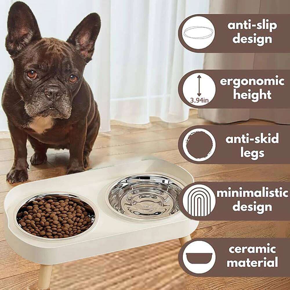 Stainless steel double dog cat bowl, shockproof and splash proof, detachable for cleaning, reducing bacteria.zwq 26Y0312