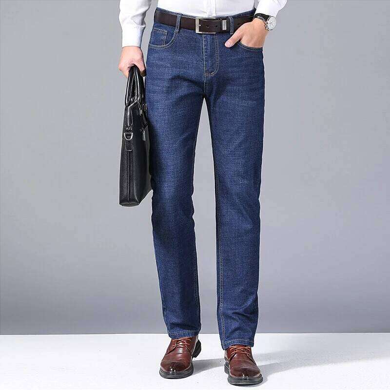Men's Soft Straight Denim Pants Autumn Classic Business Black Biker Jeans Overalls Masculino Pantalone Hombre Mannen Homme 26Y0312