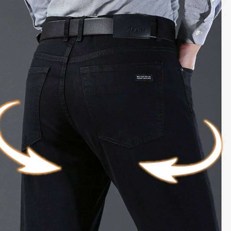 Men Classic Advanced Fashion Brand Pure Black Jeans Man Soft Breathe Stretch Slim Straight Denim Trousers Mens Pants Overalls 26Y0312