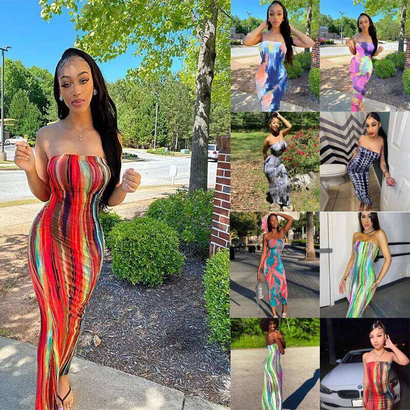 Spring And Summer Dresses For Women Chest Wrap Printed Off Shoulder Bandage Slim Sexy Long Dress 2023 New Fashion party MsChuh C260312