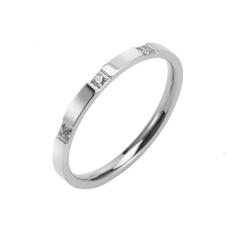JHSL 2mm Thin Small Mini Stainless Steel Women Rings 3 Crystal Rose Gold Color Fashion Jewelry US Size 4 5 6 7 8 9 10 H260312