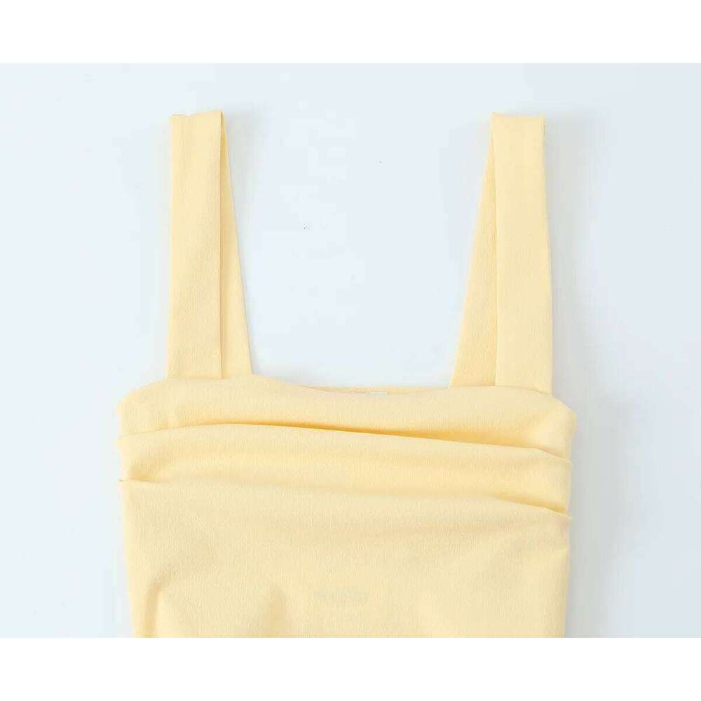 2025 Summer New Arrivals Women's Wear Plain Casual Chic Square Neck Sleeveless Suspender Pleated Midi Dress C260311