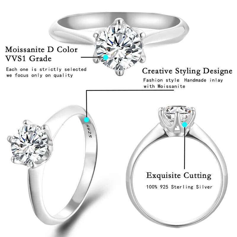 URMYLADY 925 Sterling Silver Real Moissanite Rings Wholesale H260312