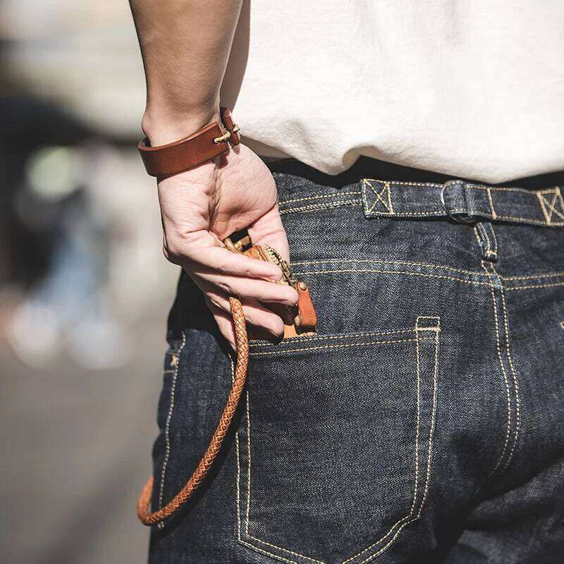 Maden Vintage 14oz Selvedge Raw Denim Horsehair Leather Patch Straight Fit Jeans Men's Spring and fall Paris Buckle Pants 26Y0312