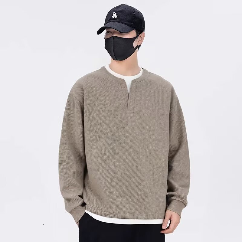 Fake Two-piece Textured Autumn And Winter Trendy Designer Hoodie Design Crew Neck Sweatshirt For Men Long-sleeve Top