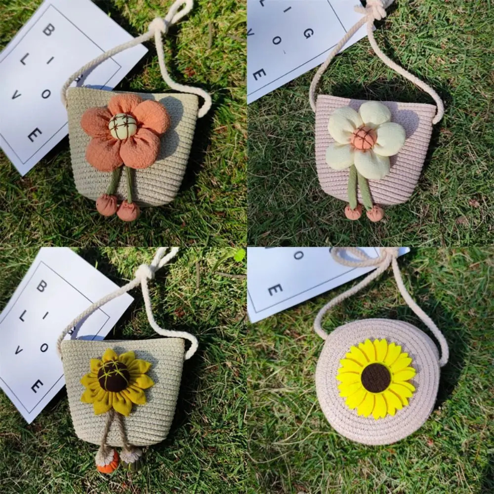 Handmade Summer Children Girls Shoulder Bag Flower Straw Baby Bags Messenger Kids Keys Coin Purse Cute Princess Mini Handbag 260311