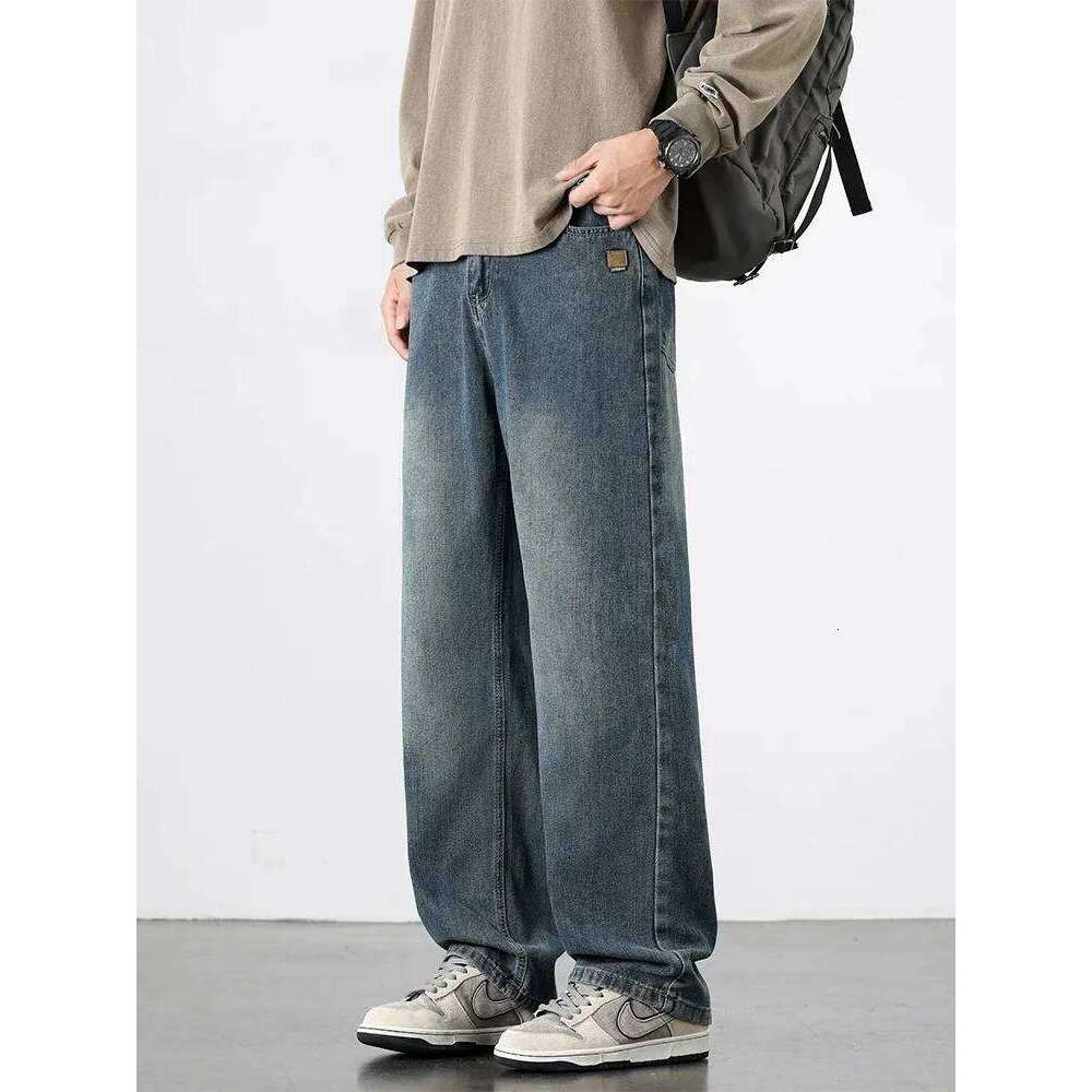 Spring Autumn American Retro Straight Jeans Men Streetwear Korean Fashion Loose Baggy Wide Leg Denim Pants Male Casual Trousers 26Y0312