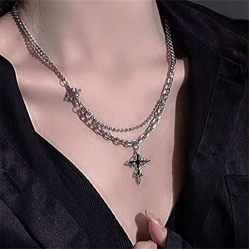 Black Cross Pendant Cool fashion Jewelry for Women Men Hip Hop Y2K Necklace