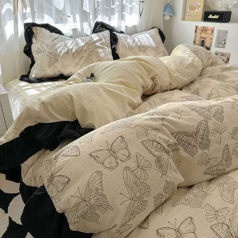 1.5/1.8 Korean Style 100% Cotton Fitted Sheet Sets with Lace Flower Print Bedding Set Seasons Home Bedclothes for Adult Kids H260312