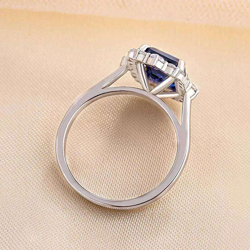 Huitan Noble Women Blue Cubic Zirconia Rings Accessories for Wedding Anniversary Party Silver Color Modern Trendy Jewelry H260312