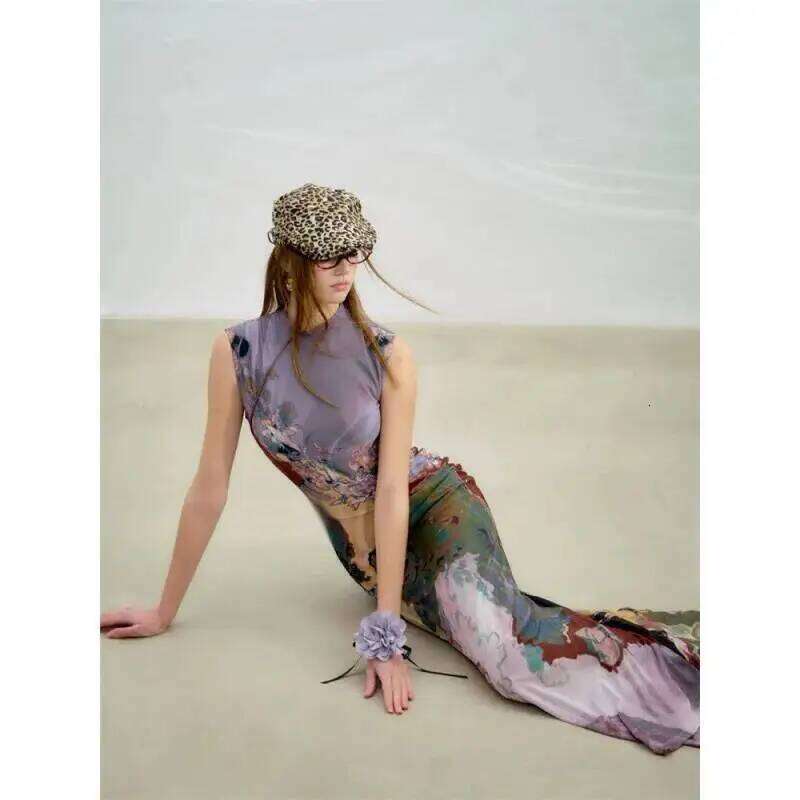 Gradient Unique Design Exquisite Beautiful Print for Women Summer New Long Dress C260312