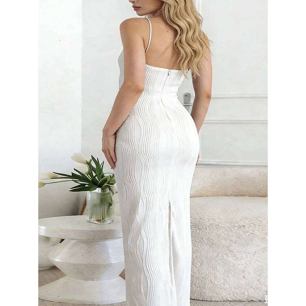 New Fashion Sleeveless Solid Color Split Slip Slim Chic Evening Party Dresses Summer Holiday Beach long Dress Robe C260311