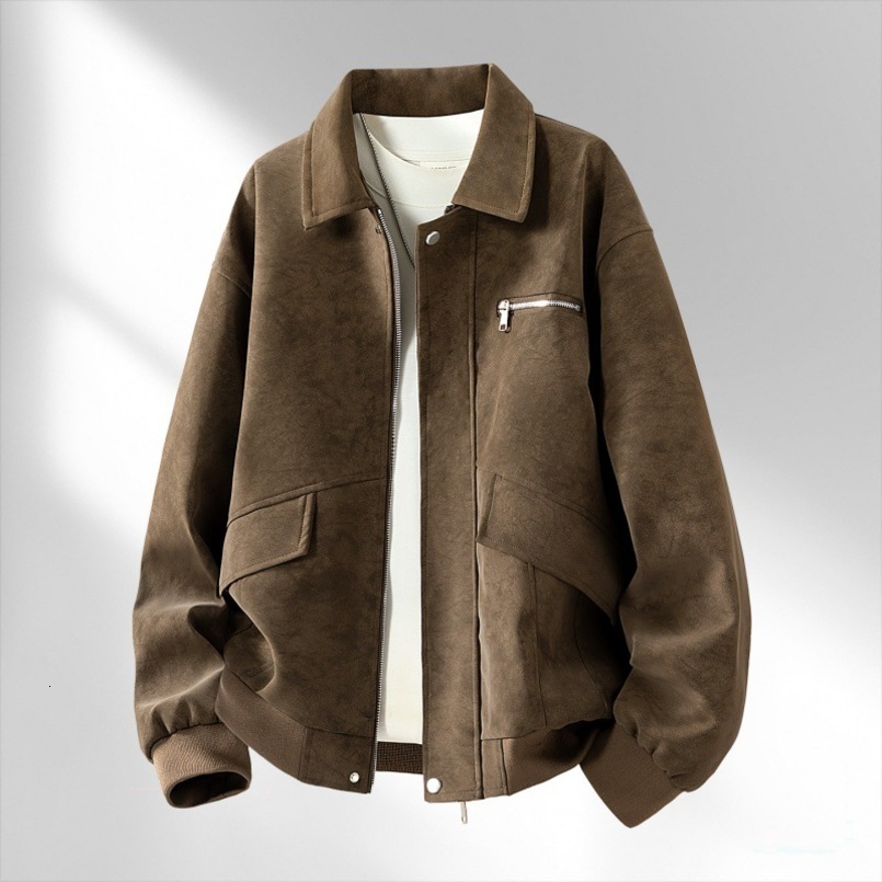 Cross-border American-style jackets for men women, turn-down collar, warm, Hong Kong-style leather jacket, autumn and winter casual retro jacket