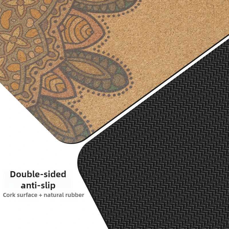 Sport Yoga Mats Cork Surface Non-Slip Pad Thickened Shock-Absorbing Rubber Base Foldable for Men Home Gym Travel M260312