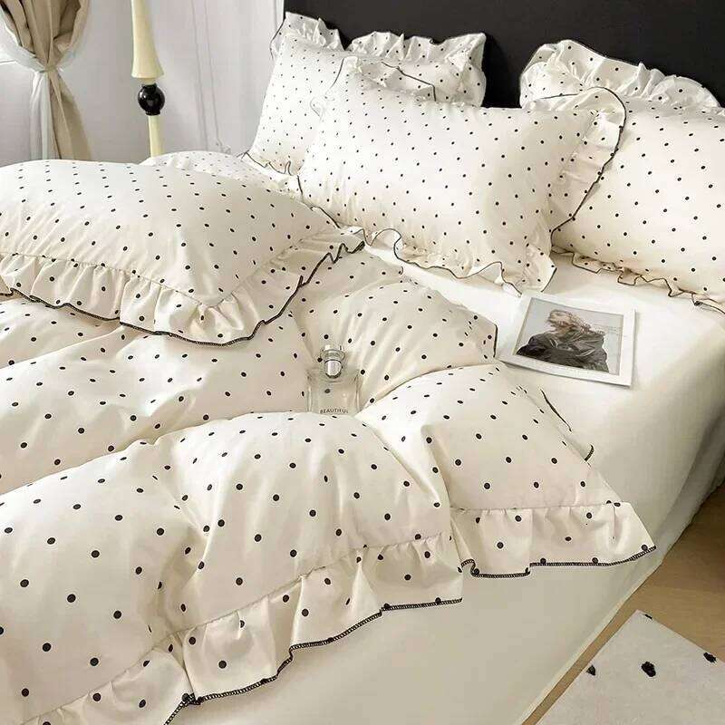 Sweet Rayon Silk Bow Printed Bedding Set Fashion Skin-Friendly Comforter Sets for Summer Single Double Bed Quilt Cover Kit H260312