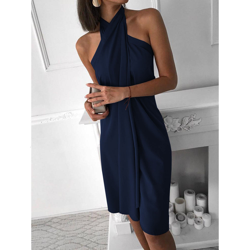 2025 Summer New Sexy Womens Dress Halter Loose Irregular Casual Beach Dress