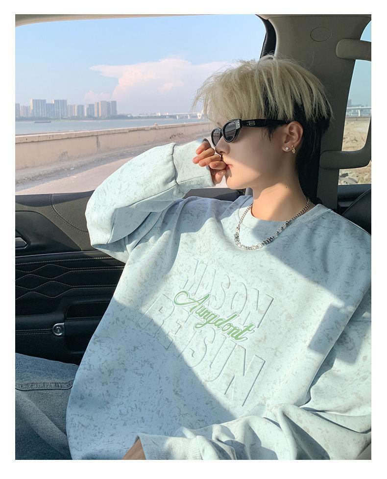 Men's New Fleece-lined Crew Neck Sweatshirt Loose Casual Pullover Top Autumn Wear Letter Embossed Style Designer Hoodie Trendy Jacket