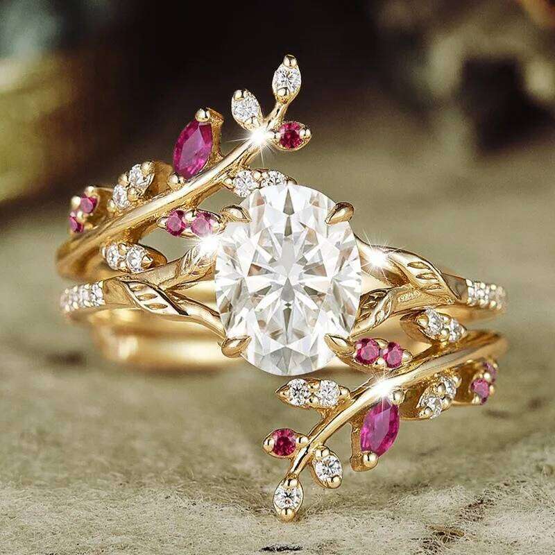 European American new fashion ins style wheat ears branches and leaves shape personalized women's ring H260312