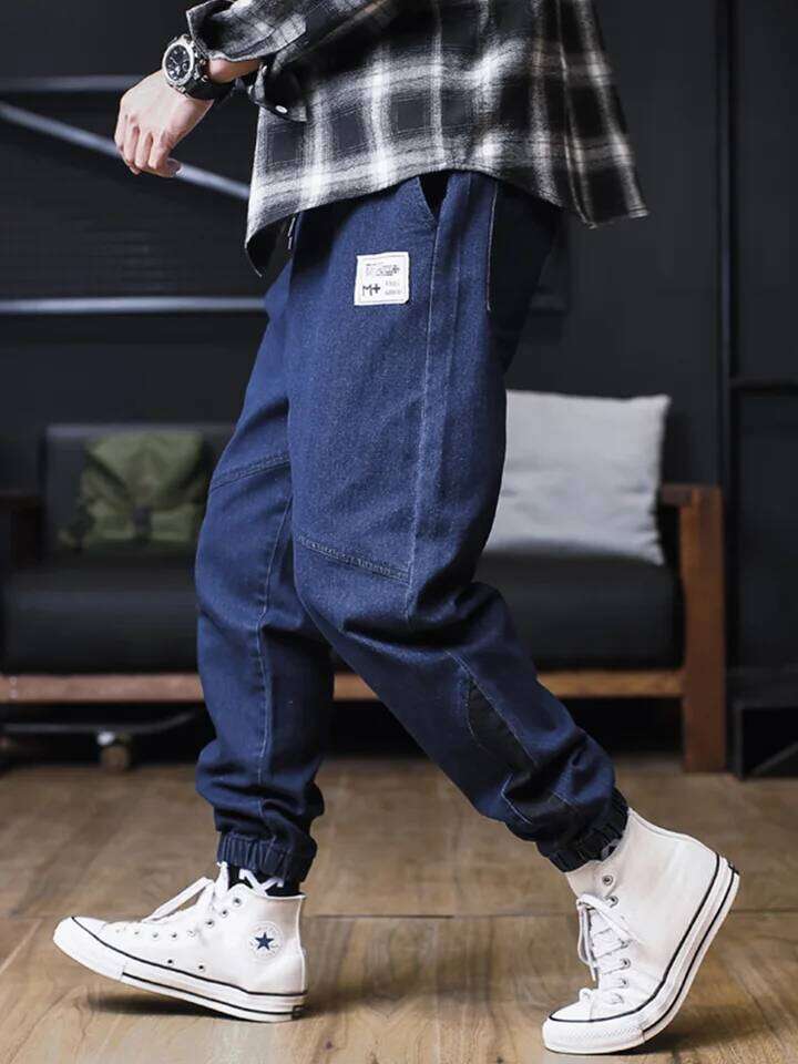 Plus Size Men Loose Joggers Streetwear Harem Jeans Cargo Pants Ankle-Length Denim Trousers 26Y0312