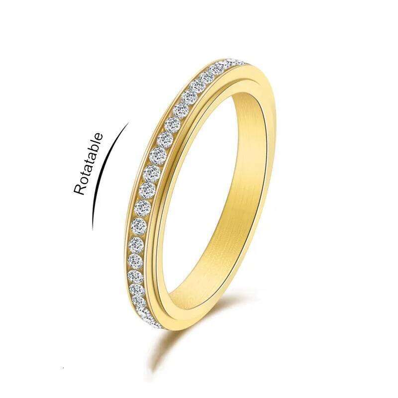 3mm Thin Stainless Steel Stackable CZ Eternity Spinner Ring Wedding Band for Women Men Size 5-12 H260312