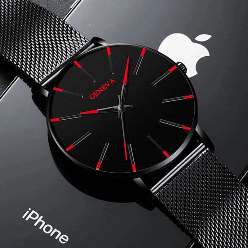 Stainless Steel Mesh Belt Quartz for Men Minimalist Ultra Thin Clock Fashion Men's Sports Leather Watch relogio masculino