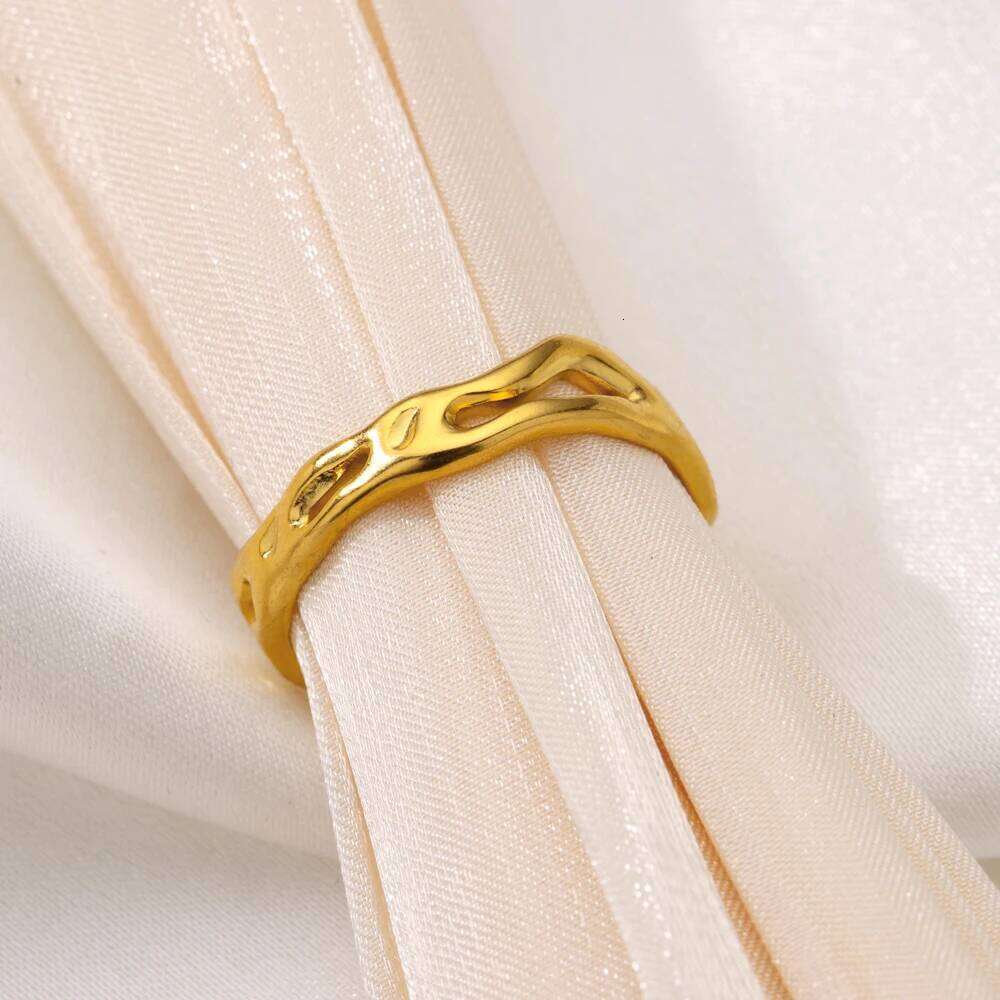 Stainless Steel Irregular Open Rings for Women Gold Color Geometric Adjustable Wedding Ring Aesthetic Waterproof Jewelry H260312