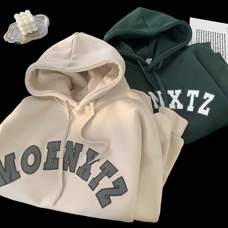 New Fleece-lined Sweatshirt For Men Thickened Hoodie Autumn And Winter Trendy Loose Designer Hoodie Youth Pullover Hooded Jacket