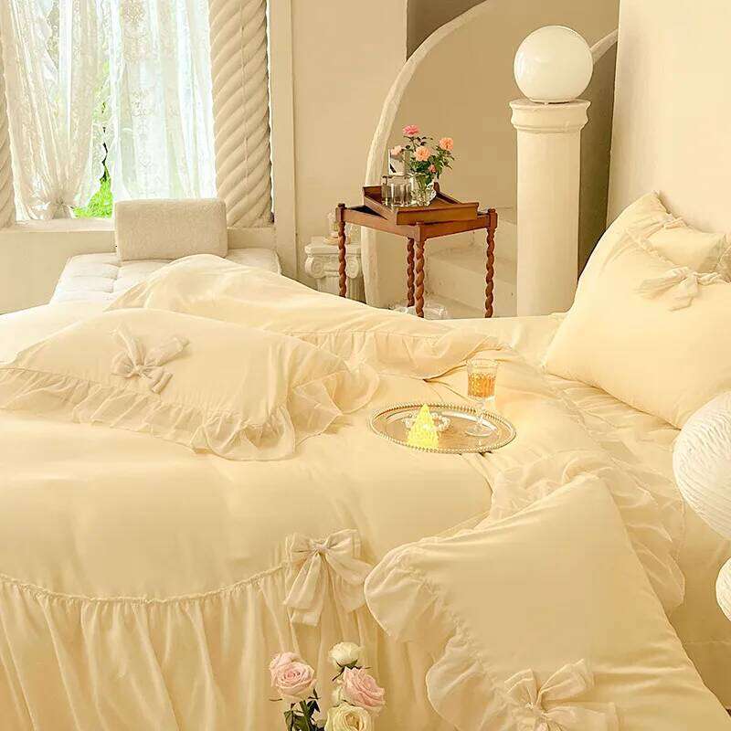 Chic Ruffle Lace Edge Sweet Princess Style Nature Soft Skin Friendly 4pcs Bedding set Bed Sheet Pillowcases Twin Queen King H260312