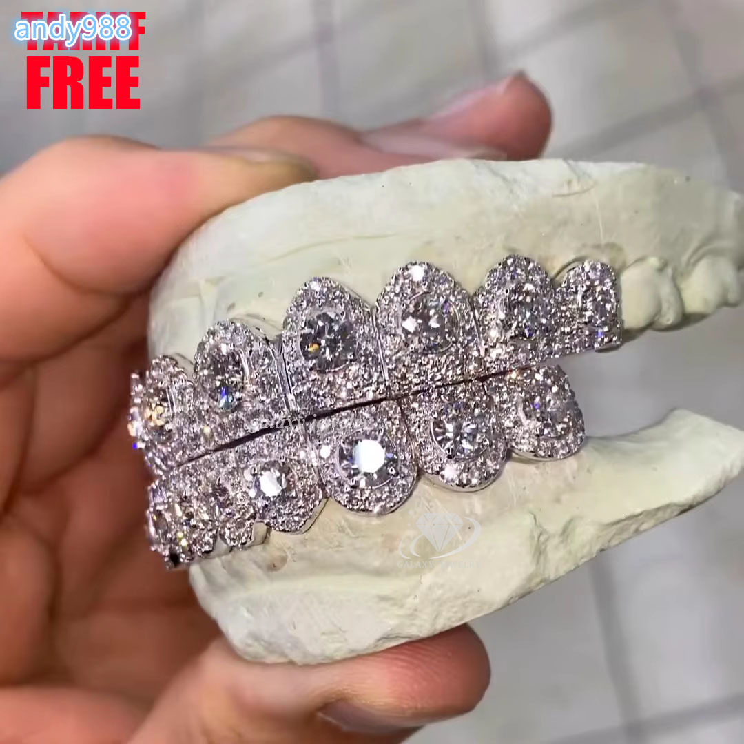 Custom VVS Moissanite Teeth Grillz Honeycomb Set with Big Stone Grillz Diamond Iced Out Grills Mens Hiphop Honeymoon Grillz