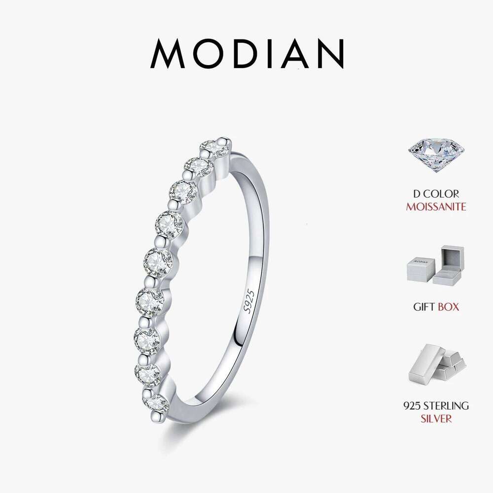 MODIAN D Color Moissanite Round Ring 925 Sterling Silver Sparkling Stacking Slim Band Rings For Women Wedding Fine Jewelry Gifts H260312
