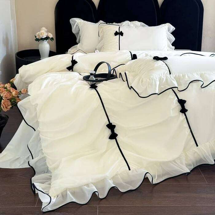 Ins Princess Style Bedding Sets Ruffle Lace Bow Quilt Romantic Bedclothes Decor Woman Girls Bedroom Duvet Cover 4pcs 2025 H260312