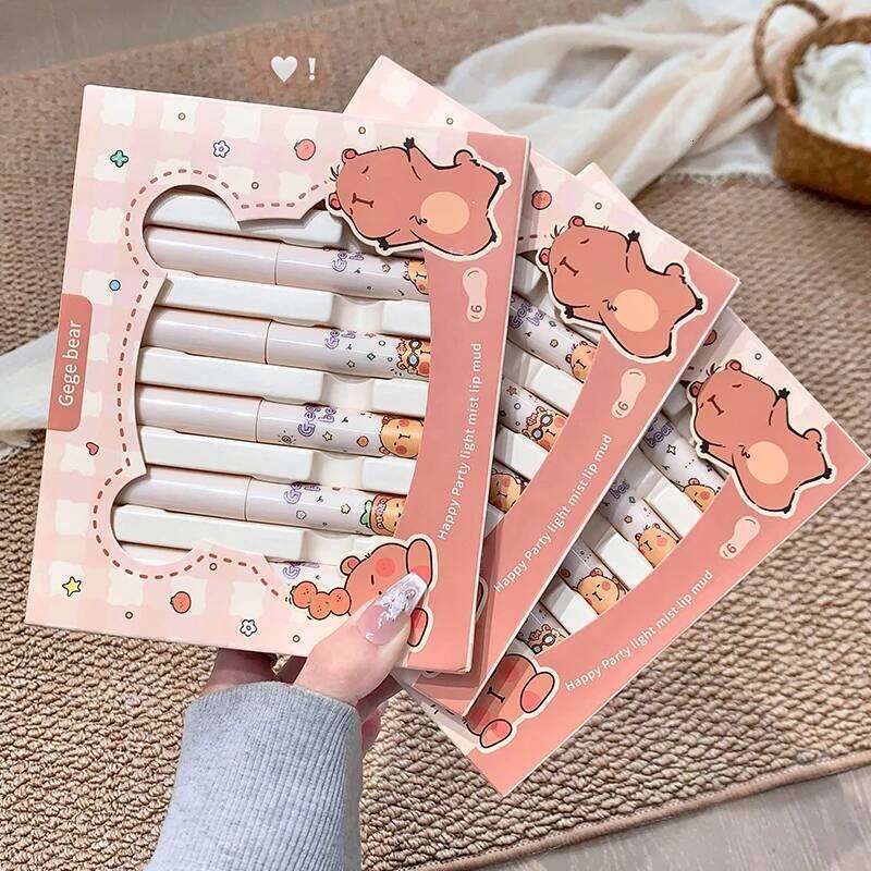 gege bear 6-Color Lip Gloss Lipstick Set Liquid Velvet Matte Women's Makeup Long-lasting Waterproof Non-stick Cup W260311