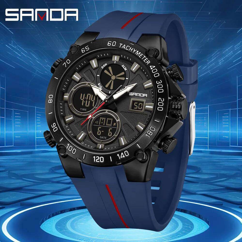 SANDA6262 Top Fashion Men's Sports Watch Waterproof LED Analog Digital Dual Display Electronic Clock Stopwatch