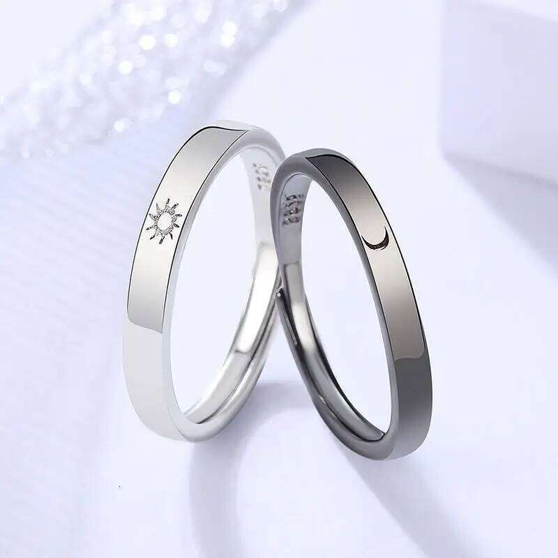 Classic Sun Moon Open Couple for Women Men Romantic Black White Matching Finger Ring Set Jewelry Wedding Anniversary Gifts W260311