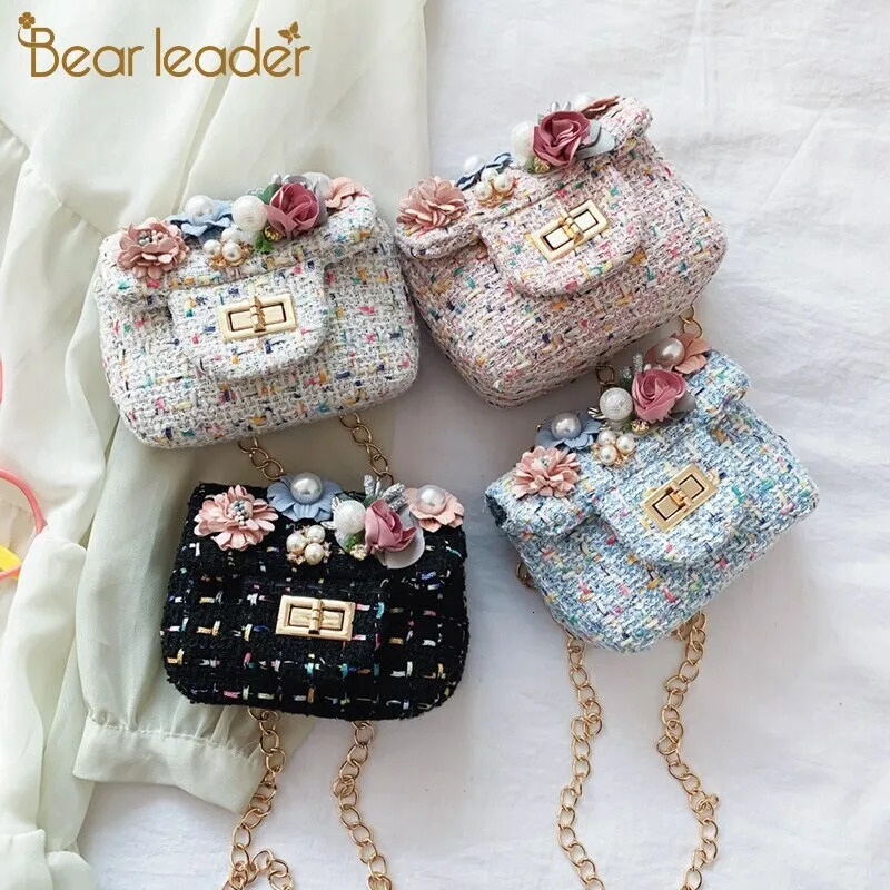 Bear Leader Fashion Childrens Bag Cute Baby Girls 3D Flowers Handbag Waist Bags Small Square Hasp Chain 260311