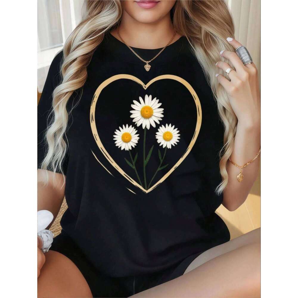 Women's Casual Short Sleeved Fashionable Printed T-shirt Suitable for Daily Wear, with Soft and Comfortable Fabric Z260312