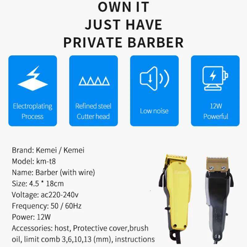 Kemei Adjustable Clipper Professional Corded 220-240V Hair Trimmer For Men 12W Powerful Haircut Machine Tapering C260312