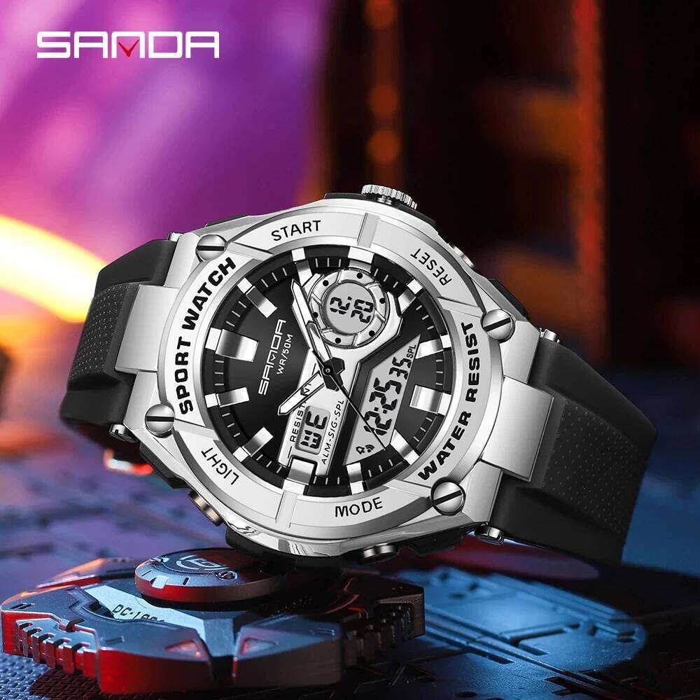 SANDA 2024 New Men's Watches 50M Waterproof Quartz Wristwatch Sport Military LED Digital Watch for Male Relogios Masculino 3123