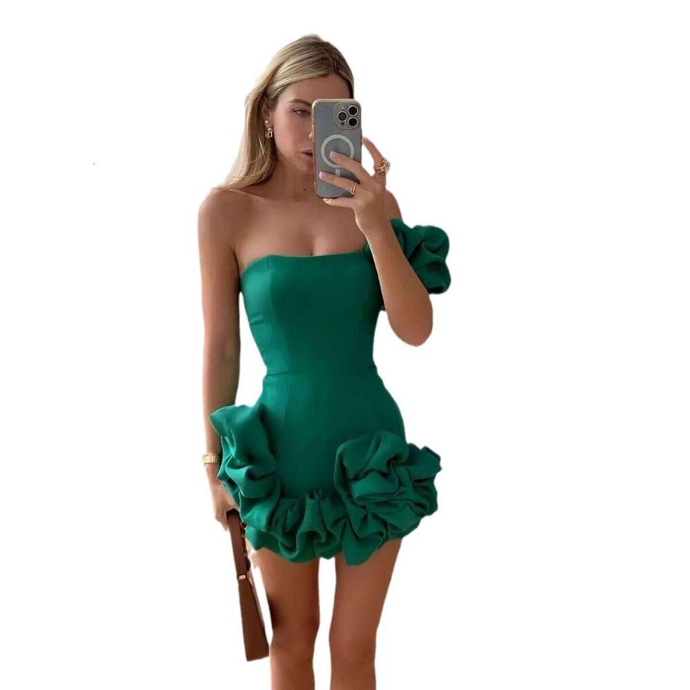 New 2026 cross-border formal dress, tight-fitting short skirt with irregular ruffles and waist-cinching design