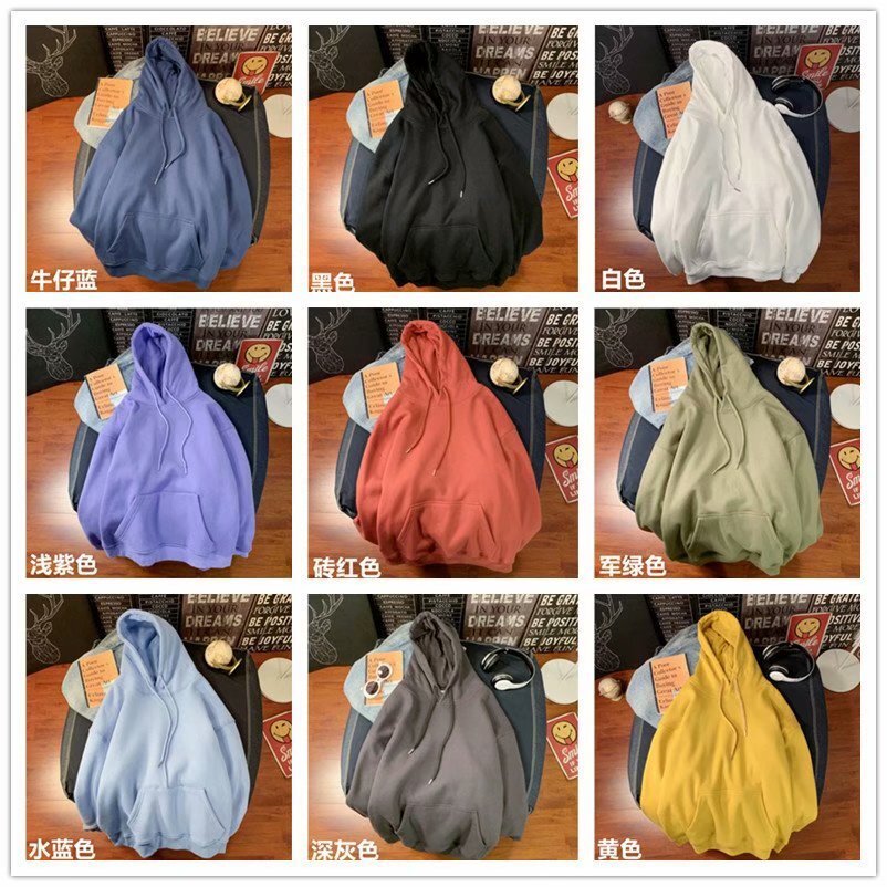 New Style Long-sleeve Fleece-lined Hooded Couple's Sweatshirt Solid Designer Hoodie Color Casual Loose-fit Men's Autumn Pullover Hoodie