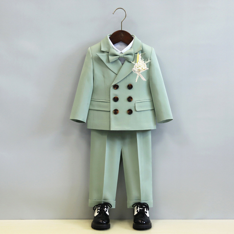 Boys Suits British Childrens Clothing Set Baby Flower Girl Dresses Handsome First Birthday Party Fashion Green Formal Suit 250118