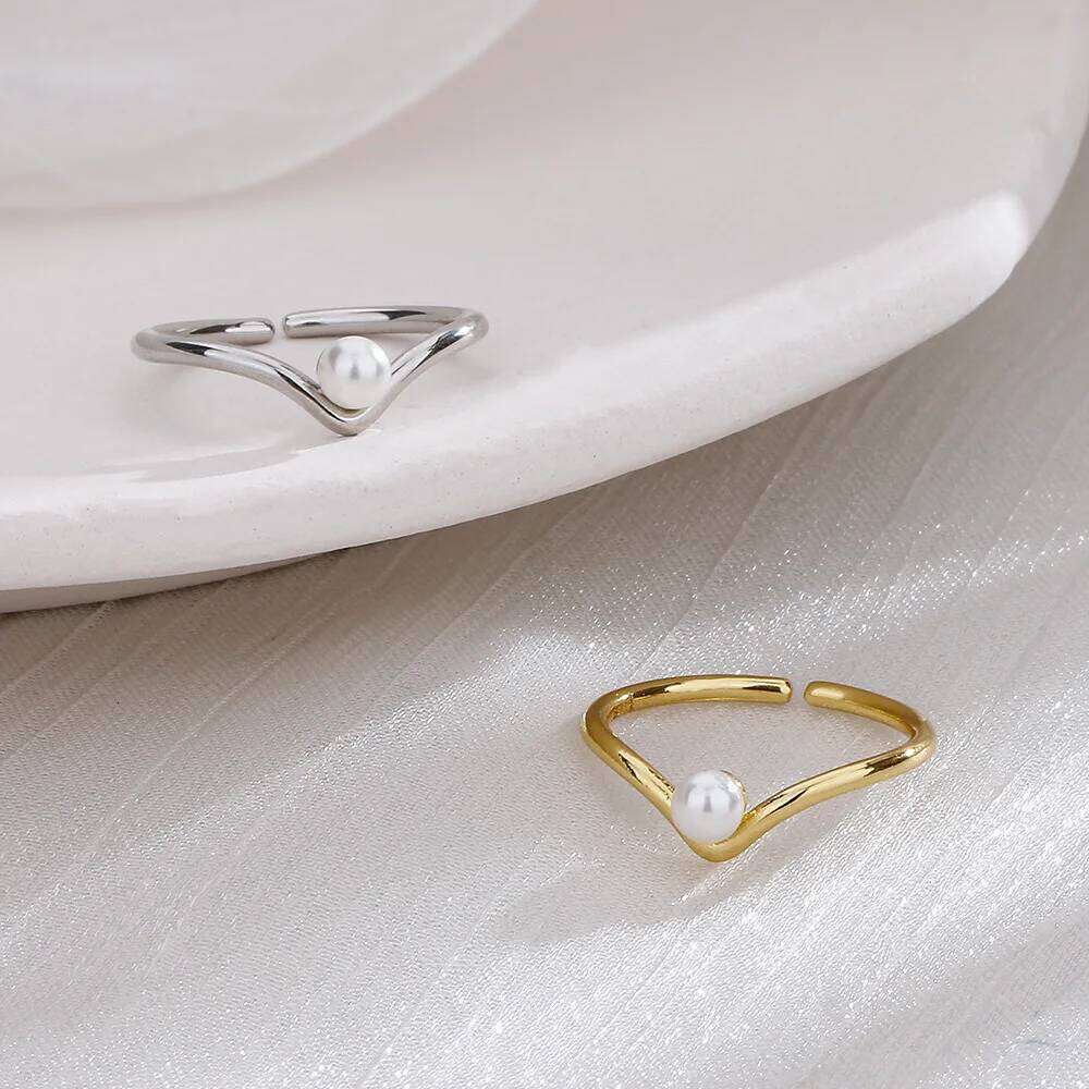 925 Silver V-shaped Pearl Adjustable Rings For Women Engagement Jewelry Wholesale and H260312