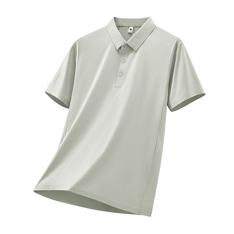 Cross-border seamless nylon-polyester for men, short-sleeved t-shirt, solid color business casual men's collared top, T-shirt polo shirt