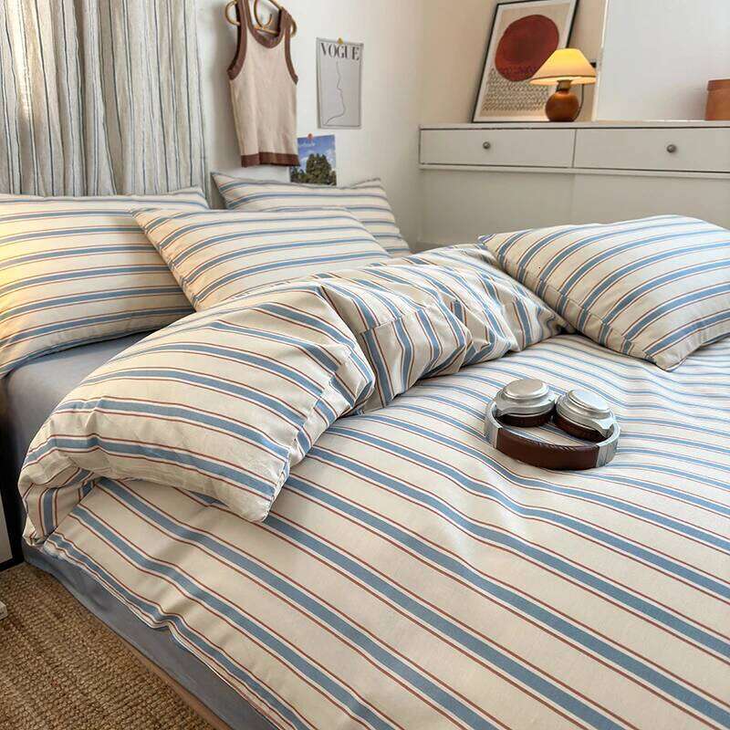 100% Cotton Stripe Style 3-Piece 1 Duvet Cover + 2 Pillowcases,Minimalist Bedding Set for All Seasons H260312
